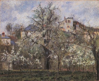 Groentetuin en bloeiende bomen, lente, Pontoise door Camille Jacob Pissarro